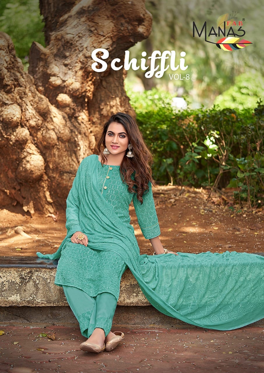 Manas Schiffli 8 FNew Exclusive Wear Heavy Georgette Ready Made Suit Collection